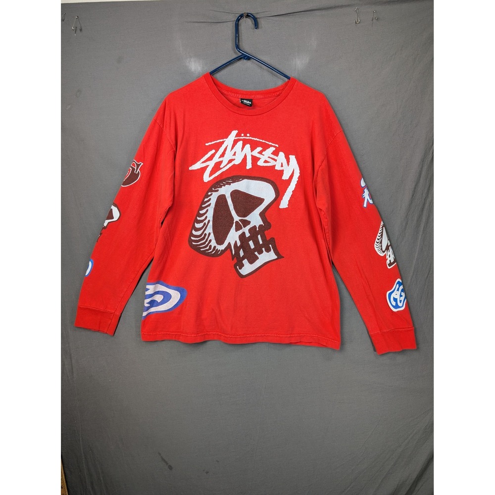 Stussy Skull 80 Graphic Long Sleeve T Shirt Red Mens Large RN-94974